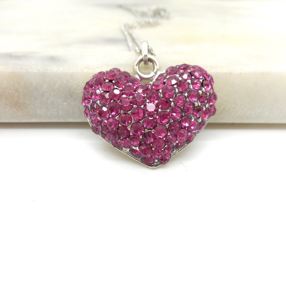 Pink Purple - Small Puffy Heart Necklace & Pendant